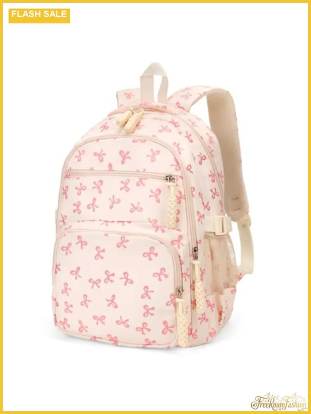 Cute Bow Nylon Backpack for Women Kawaii Aesthetic Schoolbag Rucksack with